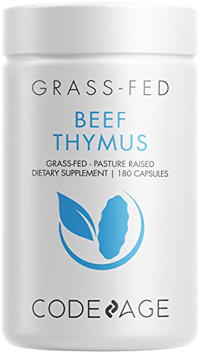 Codeage Grass Fed Beef Thymus Supplement - Freeze Dried, Non-Defatted, Desiccated Beef Thymus & Liver Pills Glandulars Meat â€“ Pasture Raised Argentina Beef Vitamins for Thymus - Non-GMO -180 Capsules