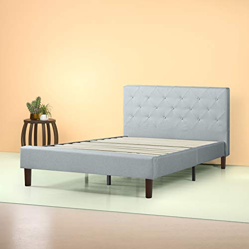 Book Cover Zinus Shalini Upholstered Diamond Stitched Platform Bed / Mattress Foundation / Easy Assembly / Strong Wood Slat Support / Sage Grey, Queen