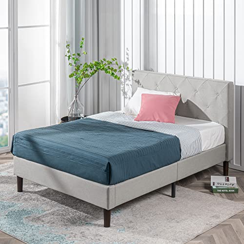 Zinus Shalini Upholstered Platform Bed Frame, Mattress Foundation, Wood Slat Support, No Box Spring Needed, Easy Assembly, Light Grey, Queen