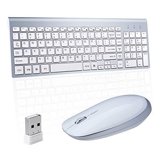 Sanhoton 2.4GHz Wireless Keyboard and Mouse Combo Ultra Thin Portable with Whisper-Quiet Keys for PC Mac Laptop Android Tablet (Rose Gold)