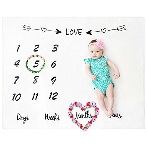 BeautifulLife Baby Milestone Blanket Photo Props - Premium Fleece Blanket, Infant Newborn Baby Boy Girl Photography Backdrop, Fluffy Soft Swaddling Blanket, Weekly Monthly Yearly Photo for New Mom