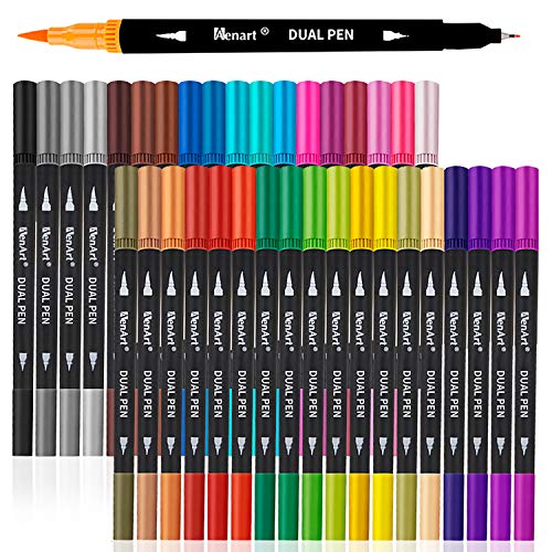 Book Cover Dual Markers Brush Pen, Colored Pen Fine Point Art Marker & Brush Highlighter Pen for Adult Coloring Hand Lettering Writing Planner Art Supplier(36 Colors Pen Set)