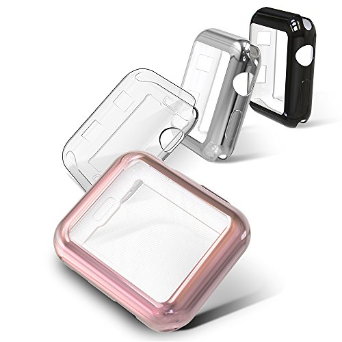 Simpeak Soft Screen Protector Bumper Case Compatible with Apple Watch 38mm Series 2 Series 3, Pack of 4, All-Around, Clear, Rose Gold, Silver, Black
