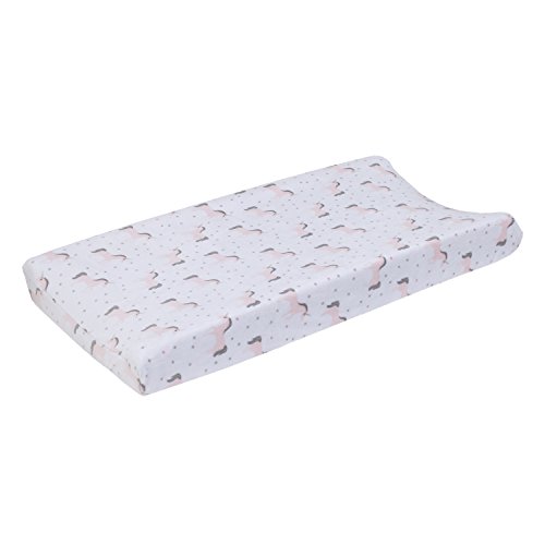 NoJo Unicorn Super Soft Changing Pad Cover, White/Pink/Silver
