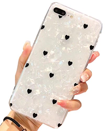 J.west iPhone 8 Plus Case/iPhone 7 Plus Case, Cute Ultra Thin [Tinfoil Series] Macaron Color Bling Lightweight Soft TPU Case Cover for iPhone 7 Plus / 8 Plus (Black Heart)
