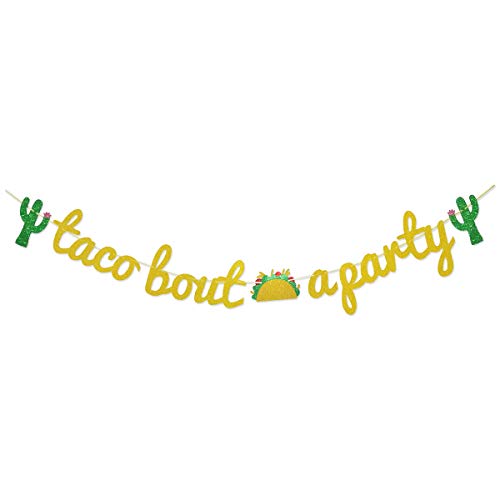Taco Bout a Party Gold Glitter Banner Sign Garland for Cinco De Mayo Mexican Fiesta Themed Birthday Bachelorette Wedding Party Decor