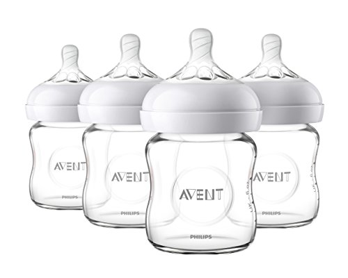 Book Cover Philips AVENT Natural Glass Baby Bottle, Clear, 4oz, 4pk, SCF701/47