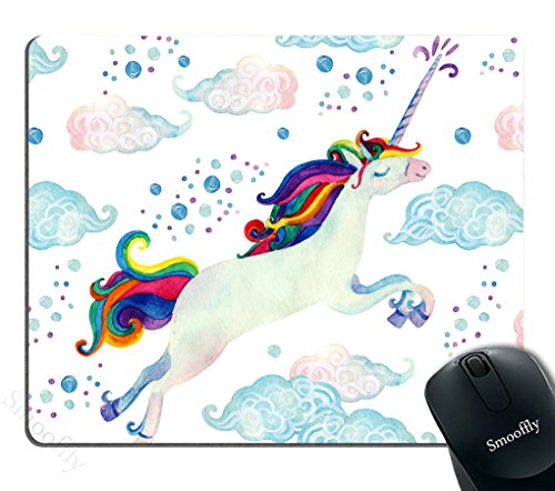 Smooffly Gaming Mouse Pad Custom,Watercolor Fairy Tale with Flying Unicorn Mouse Pad Personality Desings Gaming Mouse Pad