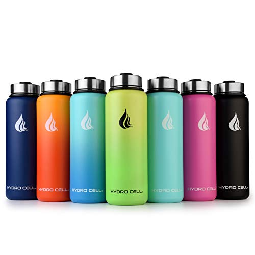 HYDRO CELL Stainless Steel Water Bottle with Straw & Wide Mouth Lids (40oz) - Keeps Liquids Perfectly Hot or Cold with Double Wall Vacuum Insulated Sweat Proof Sport Design (Teal/Blue 40oz)
