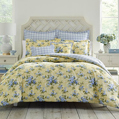 Laura Ashley Comforter Set, Cotton, Pastel Yellow, Twin