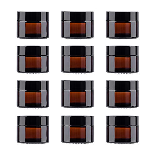 Snow Diamond 50ml 1.75 oz Empty Amber Round Glass Jars, with White Inner Liners and black Lids, High End Glass Containers for Salve Cream, Premium Vials (50ml / 1.7 oz, 12 Pack)