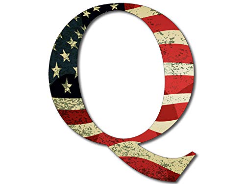 Q Shaped Vintage American Flag Sticker (qanon anon Trump us USA Patriot)