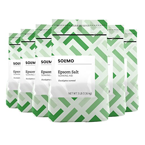 Amazon Brand - Solimo Epsom Salt Soaking Aid, Eucalyptus Scented, 3 Pound (Pack of 6)