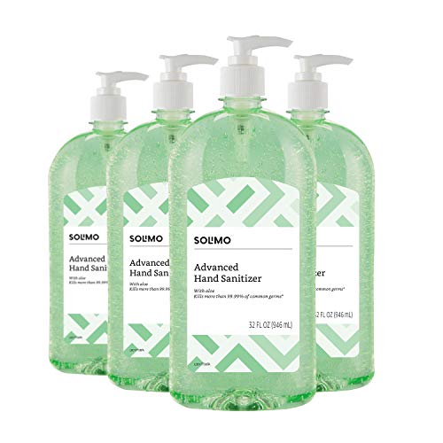 Amazon Brand - Solimo Hand Sanitizer with Vitamin E and Aloe, 32 Fl Oz (Pack of 4)