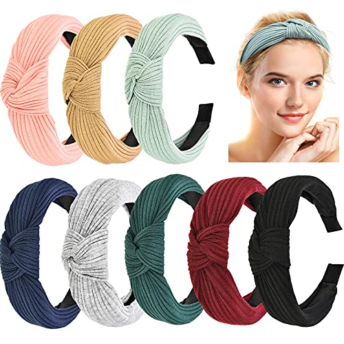 Maxdot 8 Pieces Headbands for Women, Knotted Wide Headbands Knotted Wide Turban Headband Cross Knot Hair Bands Elastic Hair Accessories for Women and Girls