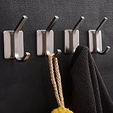 YIGII Towel Hook/Adhesive Hooks - Bathroom Hooks Wall Hooks Bath Show Robe Hook Self Adhesive Coat Hook Stick on Wall Stainless Steel Brushed 4-Pack