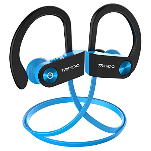 Book Cover Bluetooth Headphones, TRINIDa IPX7 Waterproof Sport Wireless Headset for Running, Best in Ear Earbuds HiFi Stereo with Mic 10 Hours Playback Gym Workout Passive Noise Cancel Wireless Earphones(Blue)