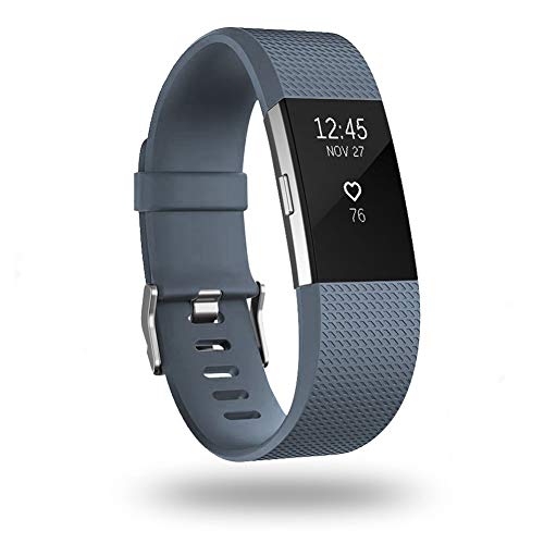 POY Replacement Bands Compatible for Fitbit Charge 2, Classic Edition Adjustable Sport Wristbands, Small Blue-Gray