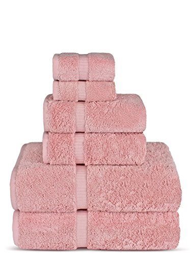 Luxury Spa and Hotel Quality Premium Turkish 6-Piece Towel Set (Pink, 2 x Bath Towels, 2 x Hand Towels, 2 x Washcloths)