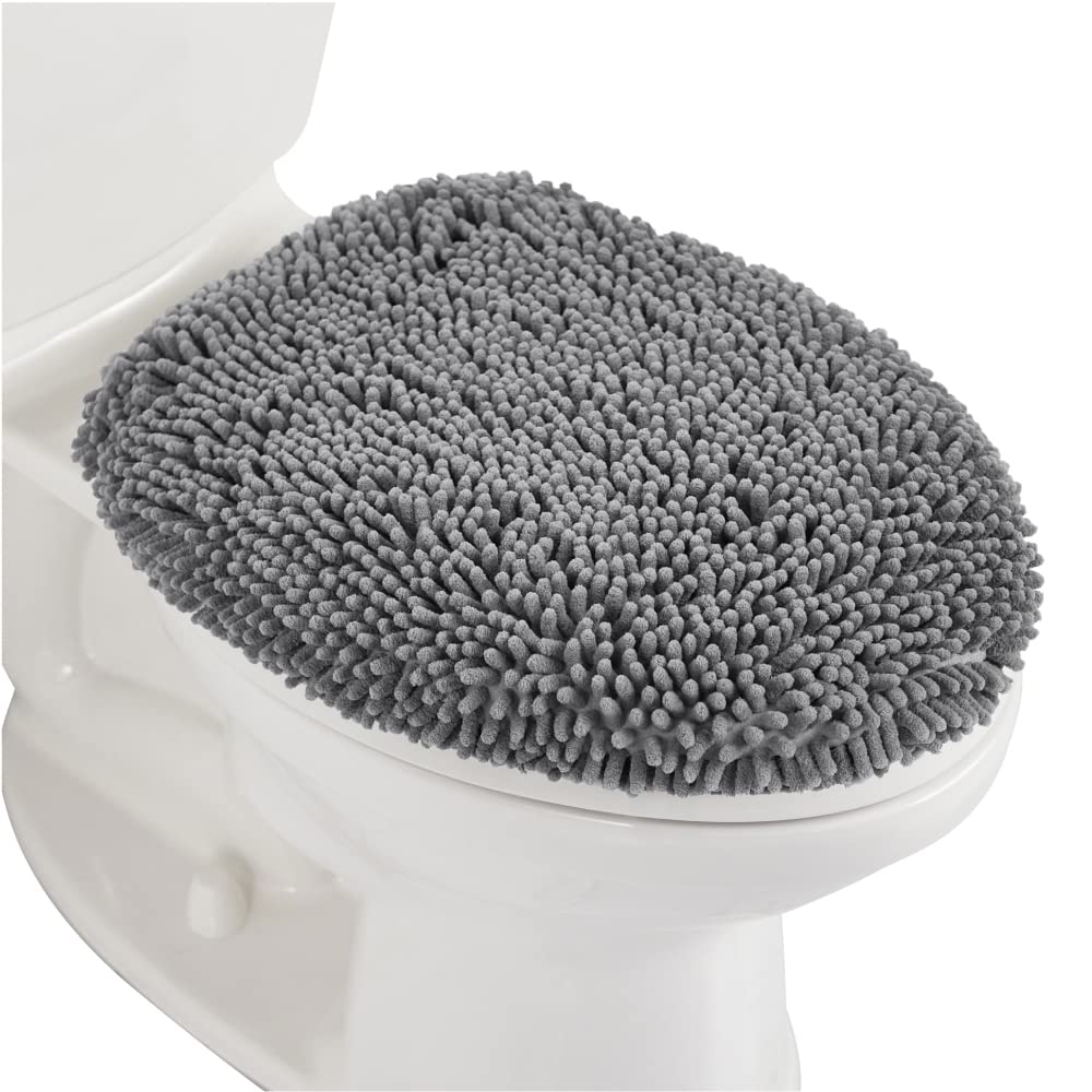 Book Cover Gorilla Grip Soft Chenille Bathroom Toilet Lid Cover, Machine Washable Seat Covers, 17.5x15, Stays in Place Rubber Backing, Fits Most Round, Elongated and Oblong Lids, Accessories Decor, Gray 17.5