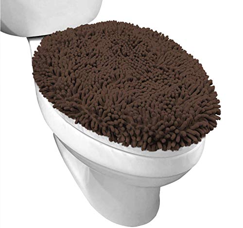 Book Cover Gorilla Grip Original Shag Chenille Bathroom Toilet Lid Cover, Many Colors, 19.5x18.5 Inches, Large Machine Washable, Ultra Soft Plush Fabric Covers, Fits Most Size Toilet Lids for Bathroom, Brown