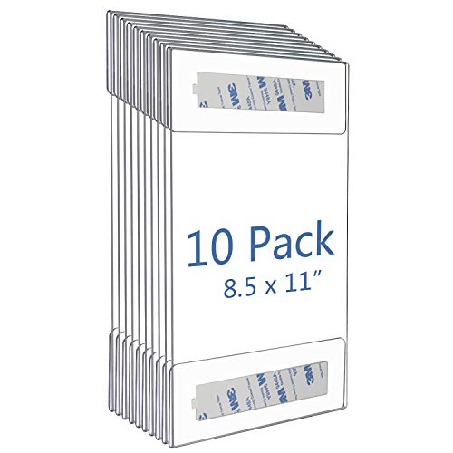 NIUBEE 8.5x11 inch Wall Mount Acrylic Sign Holder with 3M Tape Adhesive for Office, Home, Store, Restaurant-No Drilling (10 Pack)