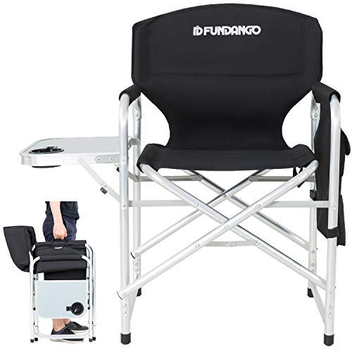 Book Cover FUNDANGO Lightweight Directors Chair Camping, Folding Outdoor Aluminium Directors Chairs with Side Table and Side Pockets, Full Back Lawn Chair with Armrest Portable for Adults, Support 400 lbs