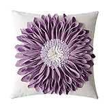 OiseauVoler Decorative Throw Pillow Covers 18x18 Inches 3D Flower Cushion Cases Handmade Square Pillowcases for Couch Bed Living Room Home Decor Purple