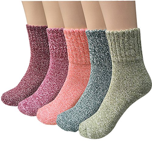 5 Pairs Womens Warm Knit Casual Wool Crew Winter Socks (fits shoe size 5-8)