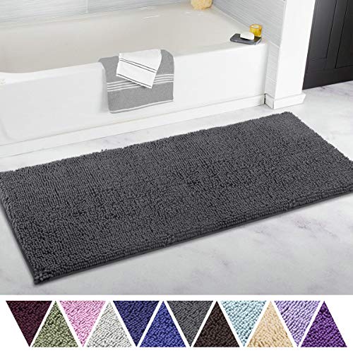 Book Cover ITSOFT Non Slip Shaggy Chenille Soft Microfibers Bathroom Rug with Water Absorbent, Machine Washable, 21 x 47 Inches Charcoal Gray