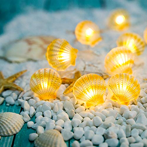 KAKANA Ocean Theme Decorative String Light Small Faint Yellow Shell Battery-operated 10 ft 30 LEDs Warm White Strand Light for Party, Porch, Centerpiece, Fence, Headboard, Bedroom Cozy Decor