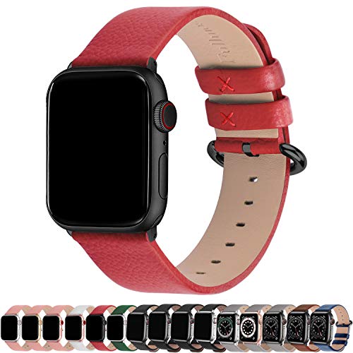 Fullmosa Compatible Apple Watch Band 38mm 40mm 41mm 42mm 44mm 45mm Leather Compatible iWatch Band/Strap Compatible Apple Watch SE & Series 7 6 5 4 3 2 1, 42mm 44mm 45mm Red + Smoky Grey Buckle