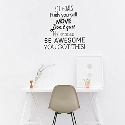 Vinyl Wall Art Decal - Set Goals, Push Yourself, Don't Quit - 24" x 23" - Positive Fitness Healthy Lifestyle Quote Sticker for Gym Crossfit Fitness Yoga Ballet Office Work Decor