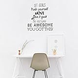 Set Goals, Push Yourself, Don't Quit - Inspirational Quotes Wall Art Vinyl Decal - 24" x 23" Gym Quotes Decoration Vinyl Sticker - Motivational Wall Art Decal - Life quotes vinyl sticker decor (Black)