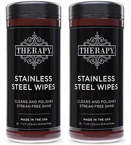 Therapy Stainless Steel Wipes, 30 Count (2 Pack) - Best for Cleaner and Polish of Kitchen Appliances, Refrigerator, Dishwasher, Oven, Stove, Sink, and Microwave