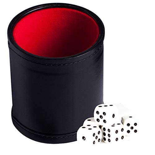 Dice Cup with 5 Poker Dices, Felt Lined Professional Dice Cup for Party Bar KTV and Casino/Yahtzee Game