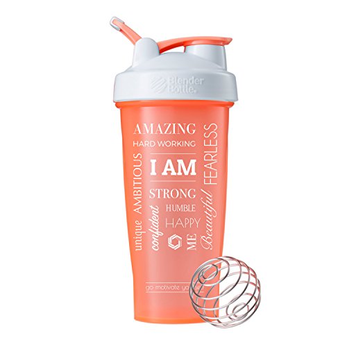 28-Ounce Shaker Bottle with Action-Rod Mixer | Shaker Cups with Motivational Quotes | Protein Shaker Bottle is BPA Free and Dishwasher Safe | I Am - Coral - 28