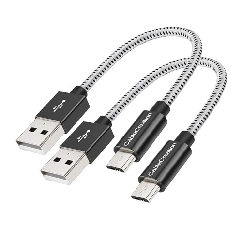 CableCreation 2-Pack USB to Micro USB Cable, Fast Charging Short Micro USB Triple Shielded Fast Charger Cable, Compatible with Roku Streaming TV Stick, Power Pack, Android Phone, 0.5 ft - Black