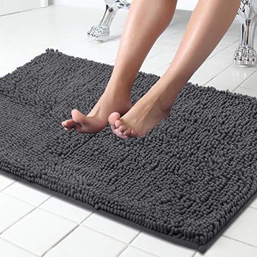 Book Cover ITSOFT Non Slip Shaggy Chenille Bath Mat for Bathroom Rug Water Absorbent Carpet 34 x 21 Inches Charcoal Gray