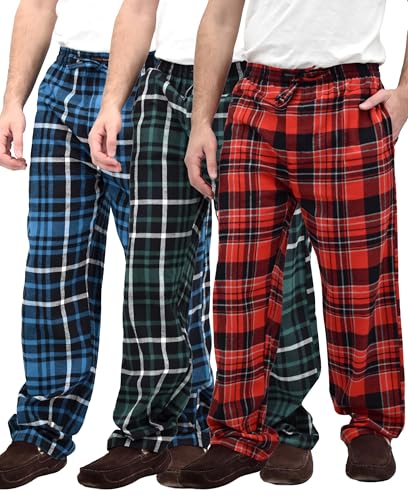 Andrew Scott Men's 3 Pack Cotton Flannel Fleece Brush Pajama Sleep & Lounge Pants