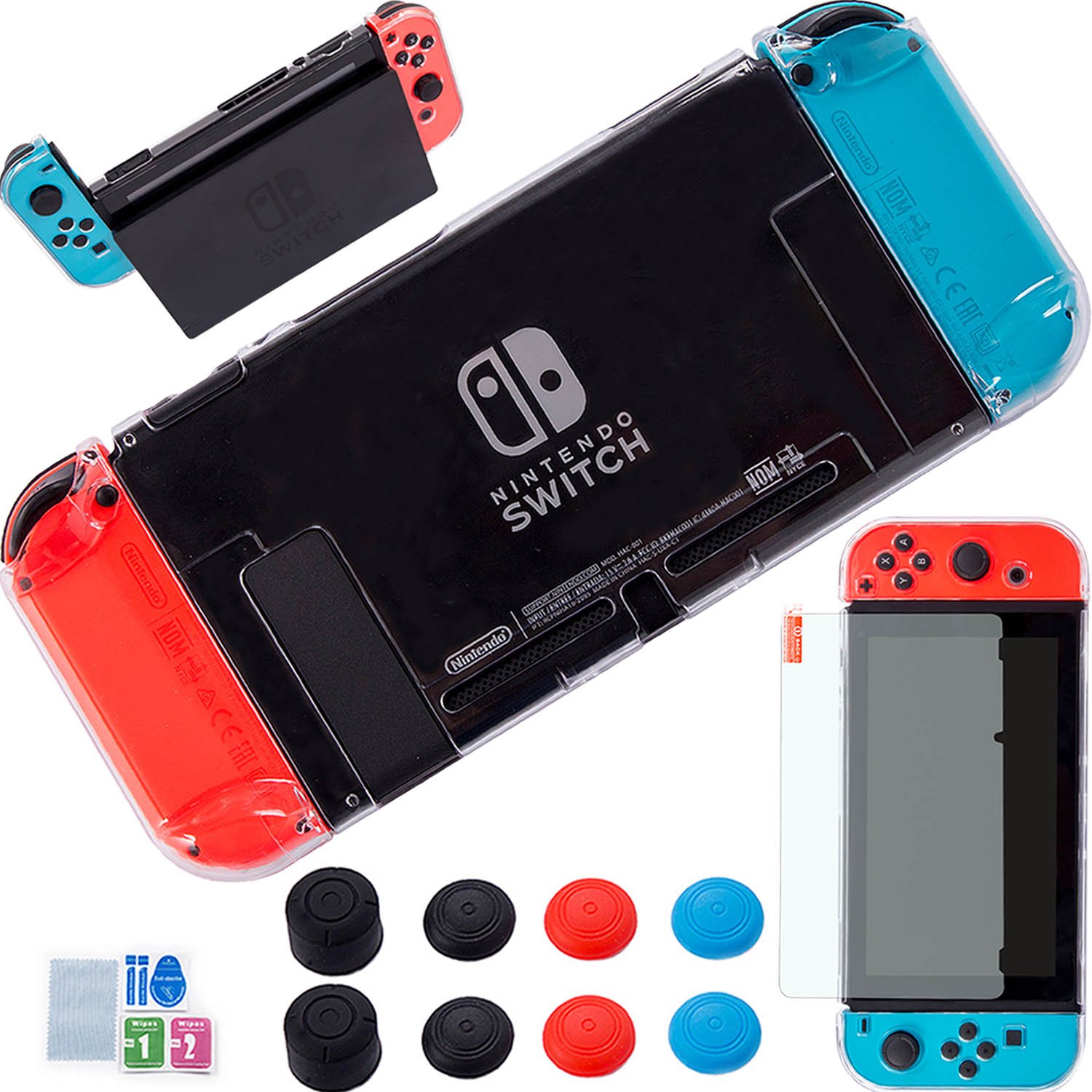 Book Cover YOOWA 3 in 1 Nintendo Switch Dockable Case - [Newest Version] Clear Protective Cover Case for Nintendo Switch and Joy-Con Controllers w/8 Thumb Grips Caps and Nintendo Switch Screen Protector - Clear