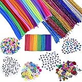 EPIQUEONE Kids Art & Craft Kit with Pipe Cleaners - 1090-Piece Colorful Chenille Supply Kit - Pom Poms, Googly Eyes, Buttons, Sequins & Wooden Sticks - for DIY Crafts & Art Projects