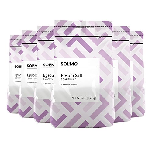 Amazon Brand - Solimo Epsom Salt Soaking Aid, Lavender Scented, 3 Pound (Pack of 6)