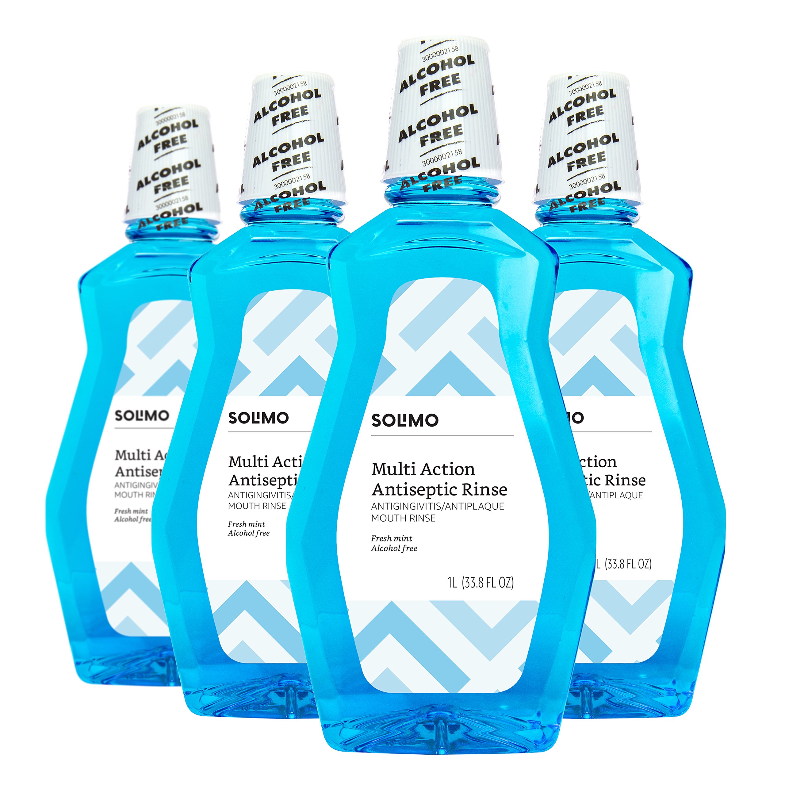 Amazon Brand - Solimo Multi Action Antiseptic Rinse, Alcohol Free, Fresh Mint, 1 Liter, 33.81 Fl Oz (Pack of 4)