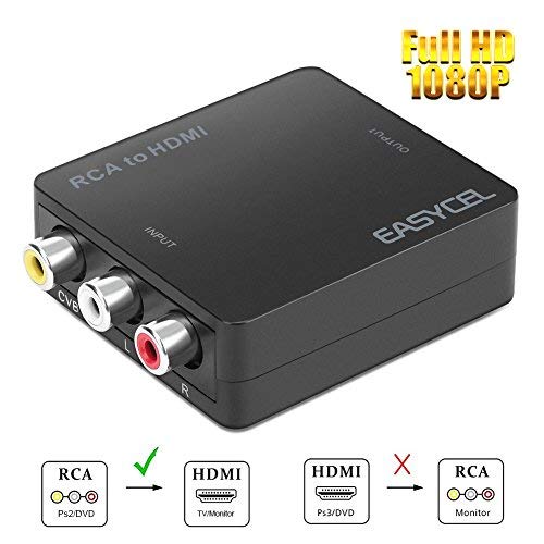 RCA to HDMI Converter, EASYCEL 1080P Mini RCA Composite CVBS AV to HDMI Scaler Converter Adapter, Supports 720P/1080P Output Switch
