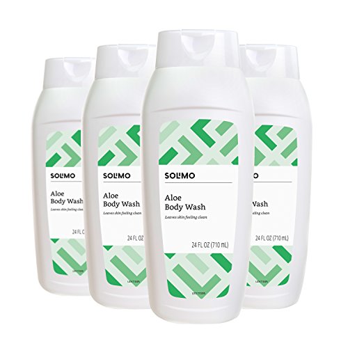 Book Cover Amazon Brand - Solimo Aloe Body Wash, 24 Fluid Ounce (Pack of 4)