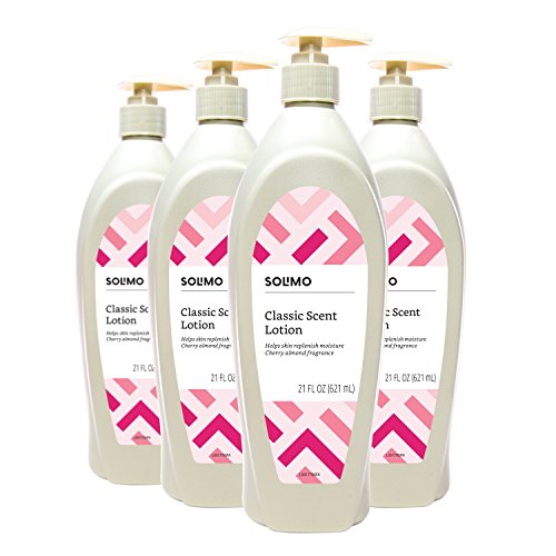 Amazon Brand - Solimo Classic Body Lotion, Cherry Almond Fragrance, 21 Fluid Ounce (Pack of 4)