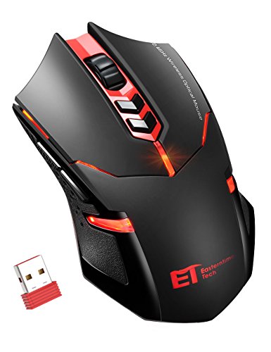 PICTEK Wireless Gaming Mouse, Silent Click, Side Buttons, 2.4G Cordless Computer PC Gaming Mouse Laptop USB Mice, Advanced 2400 DPI Optical Sensor, 7-Button, Ergonomic Grips, Red