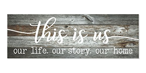 Book Cover This Is Us Our Life Our Story Our Home Rustic Print Wood Wall Sign 6x18 (Gray)