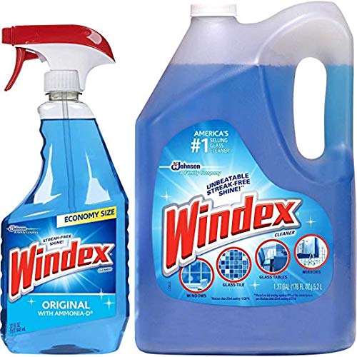 Windex Original Glass Cleaner Set: 1.32 Gallons Refill + 32 Fl.oz. Trigger Spray